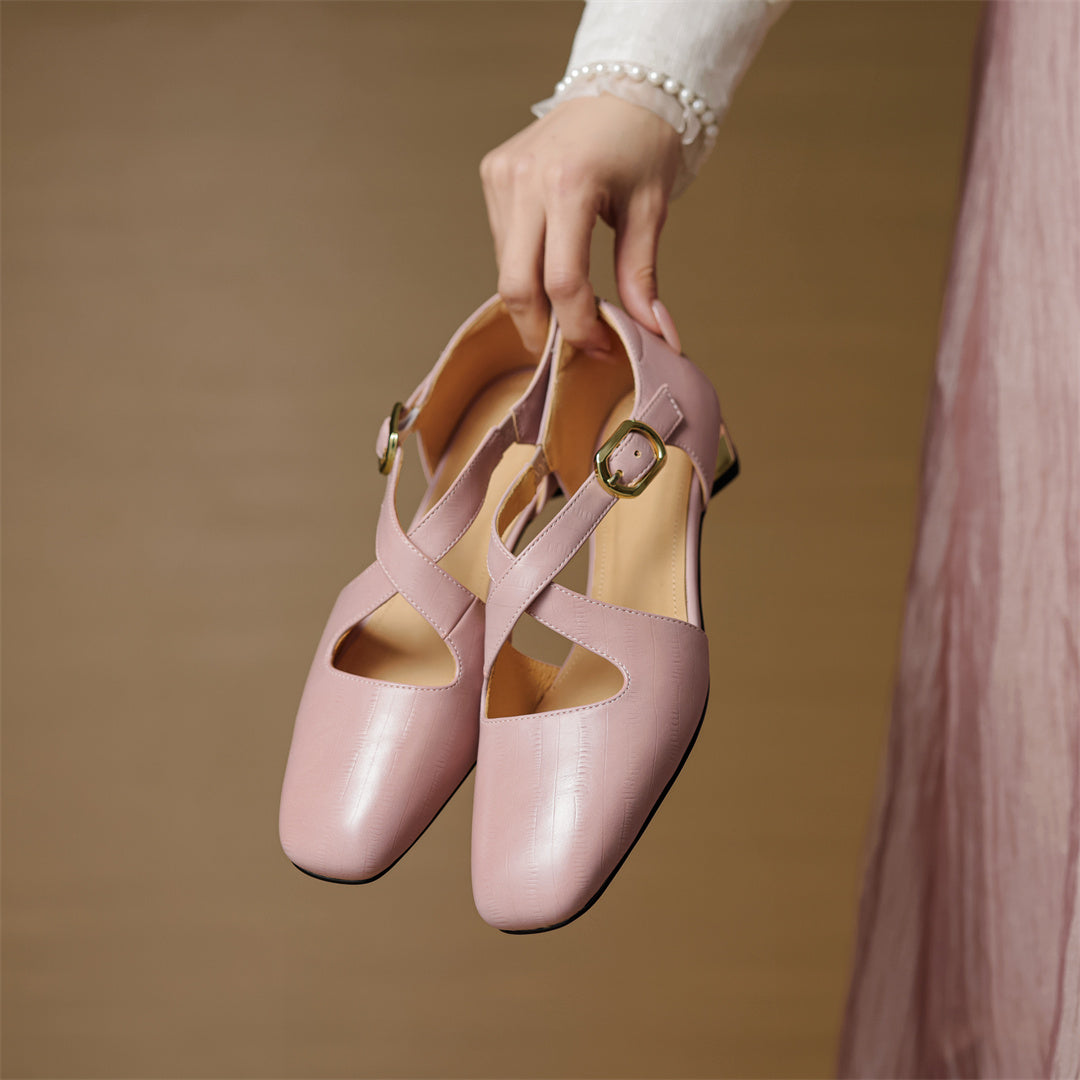 Malena - Sapatos De Couro Com Tiras Cruzadas