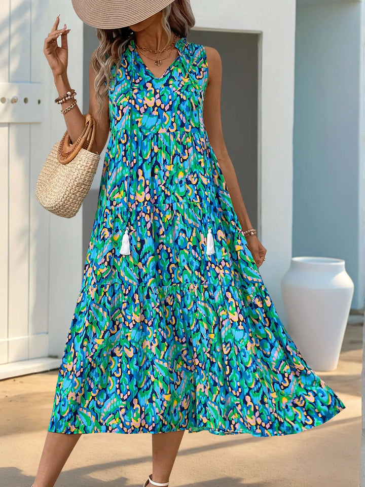 Minhee - Vestido Maxi Em Camadas Sem Mangas Com Estampado Abstrato