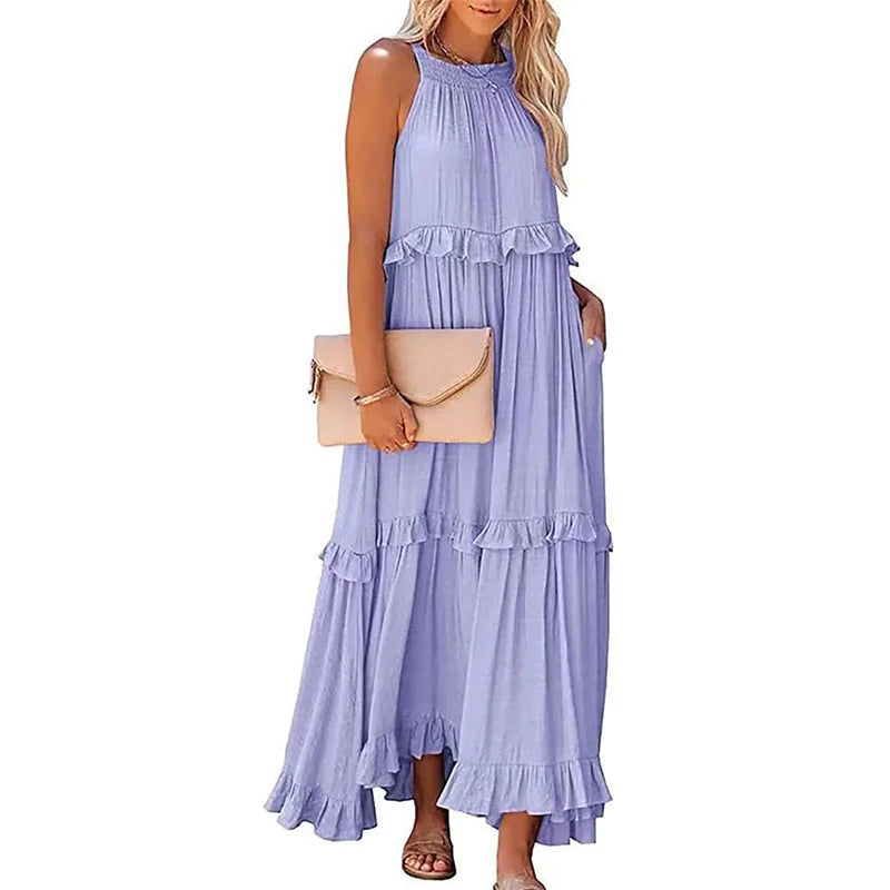 Munalisa - Vestido Maxi Com Folhos