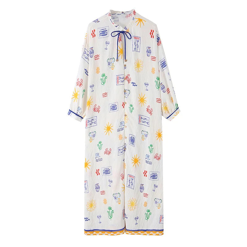Maris - Vestido Longo Com Estampado E Mangas