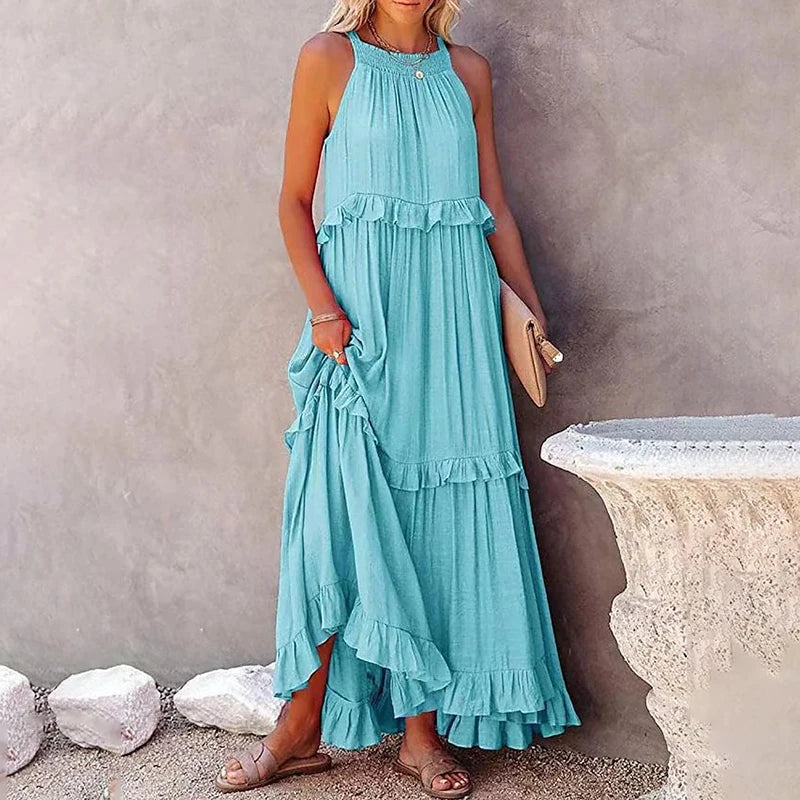 Munalisa - Vestido Maxi Com Folhos
