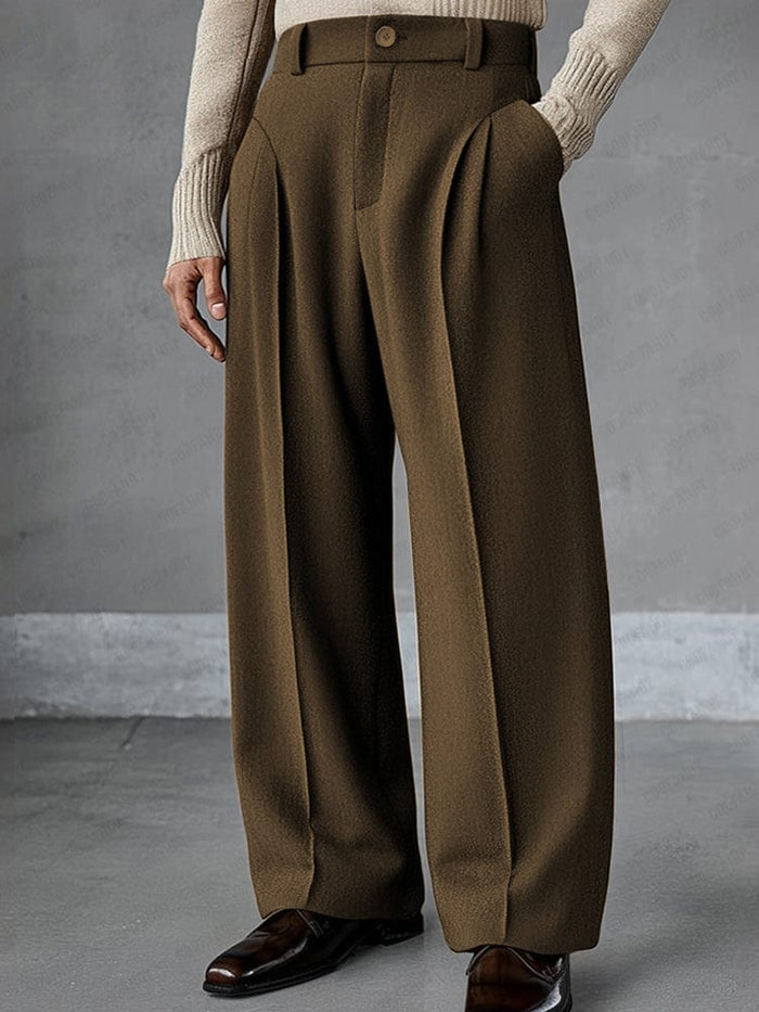Joelina - Calças De Corte Elegante De Cintura Alta Com Pregas E Perna Larga