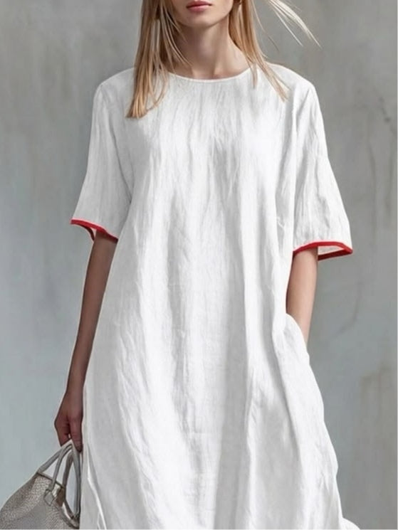 Behice - Vestido Longo Com Mangas Curtas E Folhos Às Riscas Vermelhas