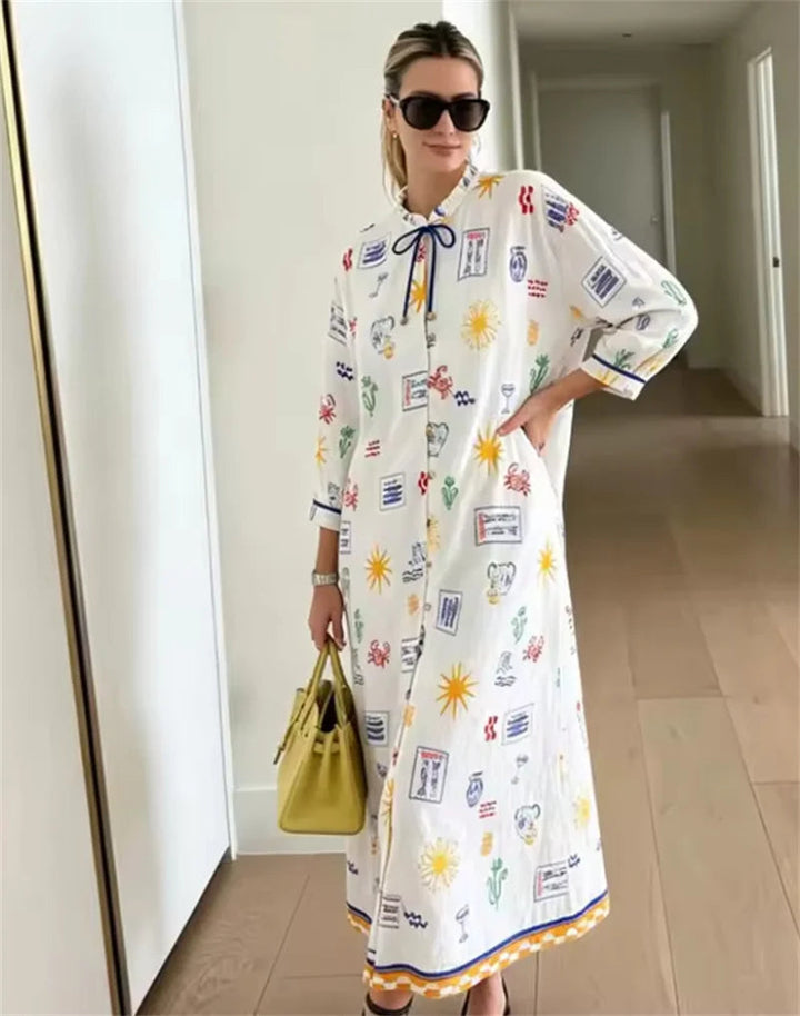 Maris - Vestido Longo Com Estampado E Mangas