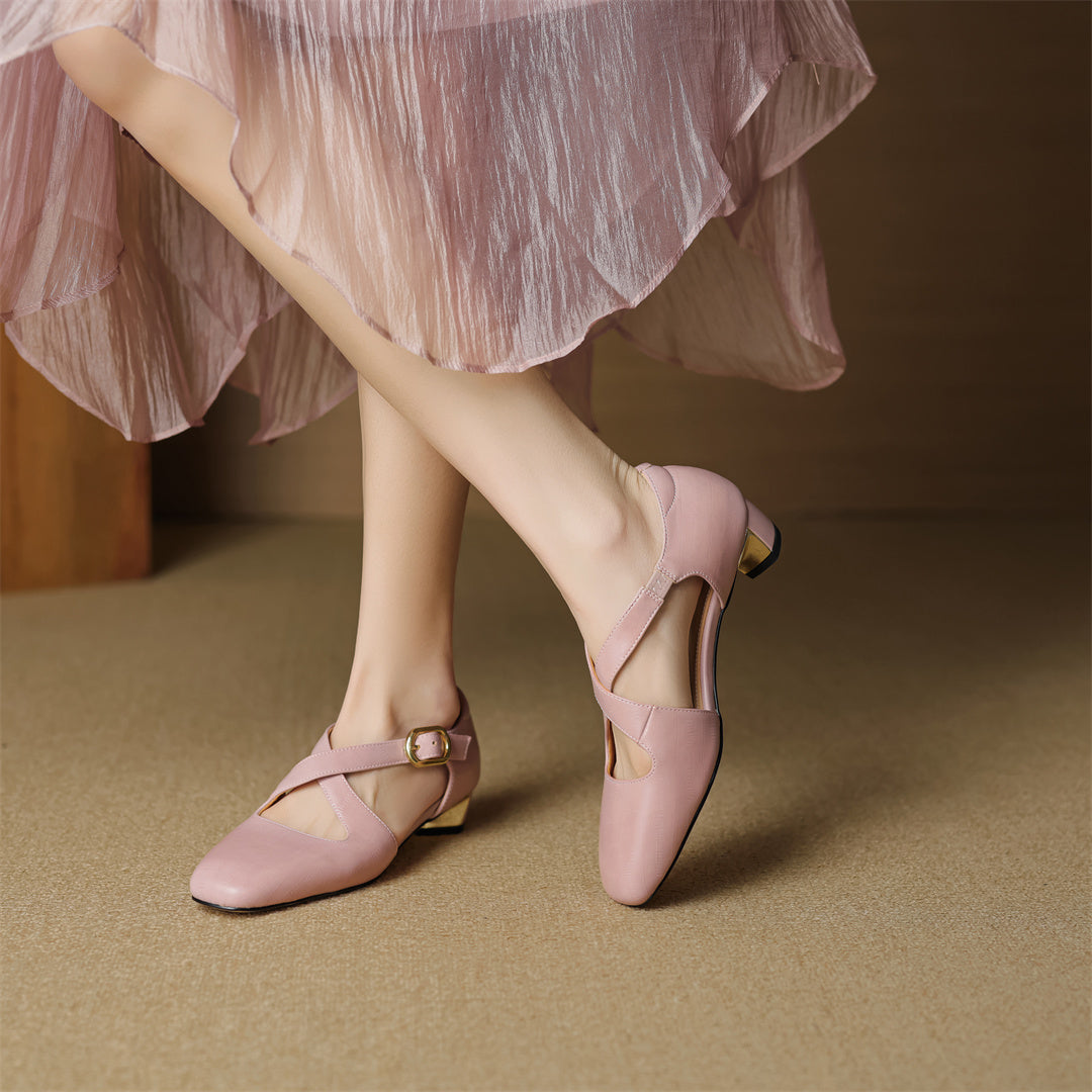 Malena - Sapatos De Couro Com Tiras Cruzadas