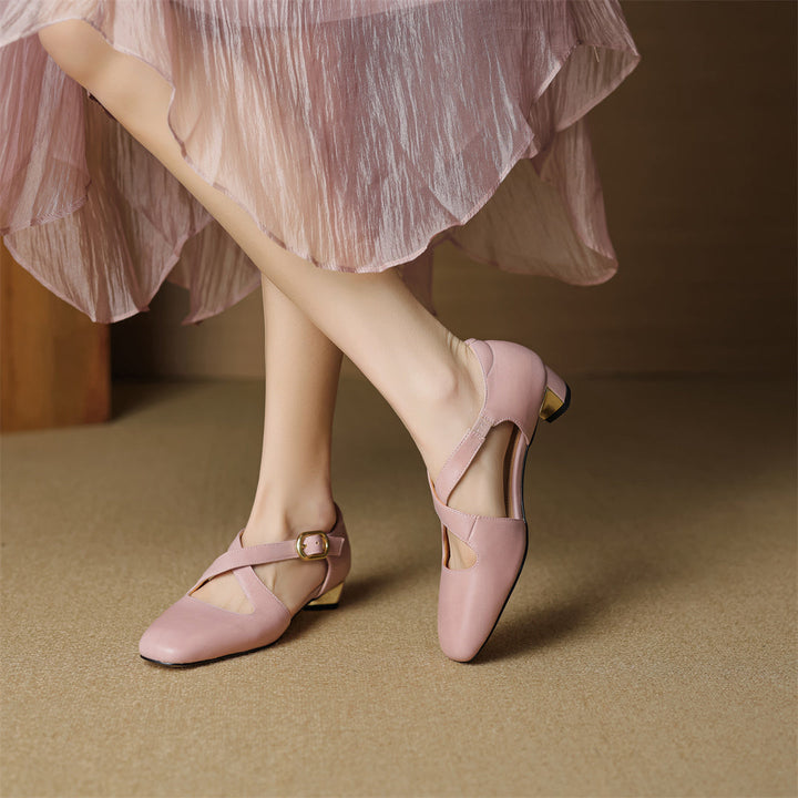 Malena - Sapatos De Couro Com Tiras Cruzadas
