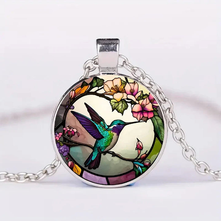 WingAura - Colar com Pingente em Forma de beija-flor com Cúpula de Vidro
