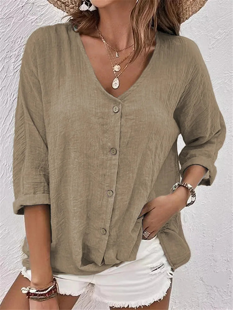Rosalinda - Blusa de linho de Verão com Botões