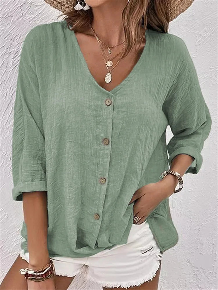 Rosalinda - Blusa de linho de Verão com Botões