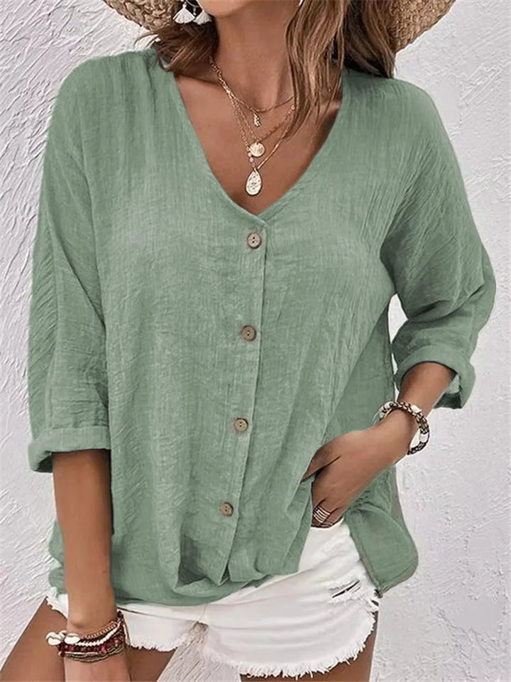 Rosalinda - Blusa de linho de Verão com Botões