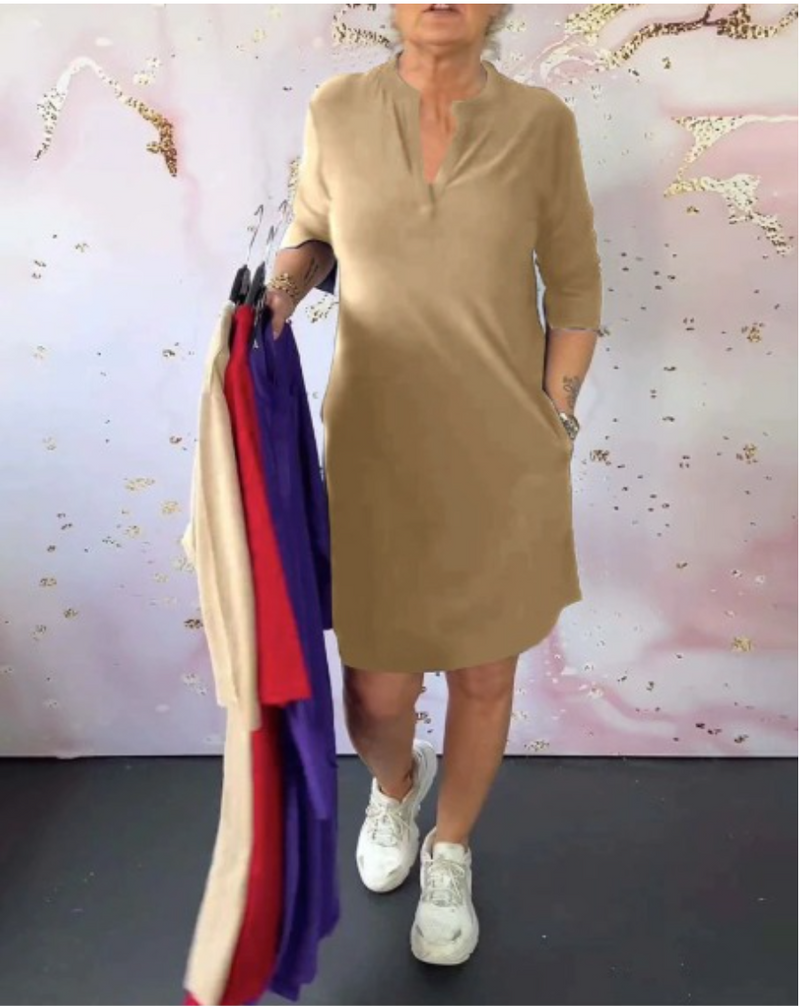 Sabela - Vestido Simples e Elegante Com Decote Em V