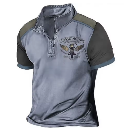 Scholte - Camiseta Polo Clássica de Motociclista Com Meio Fecho