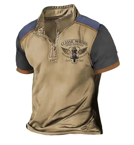 Scholte - Camiseta Polo Clássica de Motociclista Com Meio Fecho