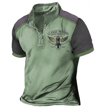 Scholte - Camiseta Polo Clássica de Motociclista Com Meio Fecho