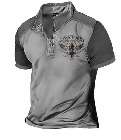 Scholte - Camiseta Polo Clássica de Motociclista Com Meio Fecho