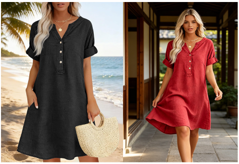 Jolande - Vestido Túnica Com Decote em V e Bolsos