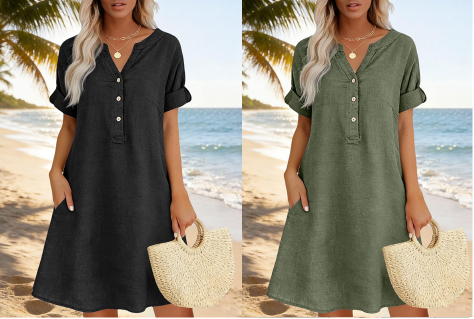 Jolande - Vestido Túnica Com Decote em V e Bolsos