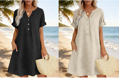 Jolande - Vestido Túnica Com Decote em V e Bolsos