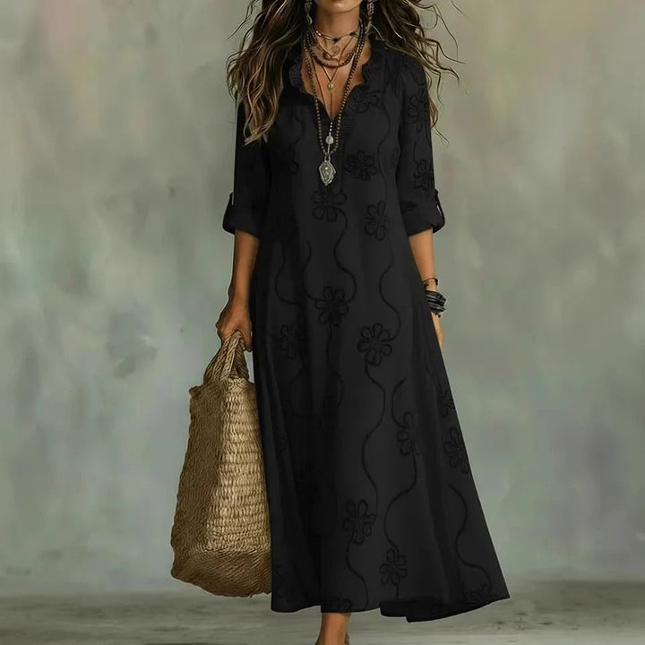 Alyxa - Vestido Comprido Com Bordados Florais