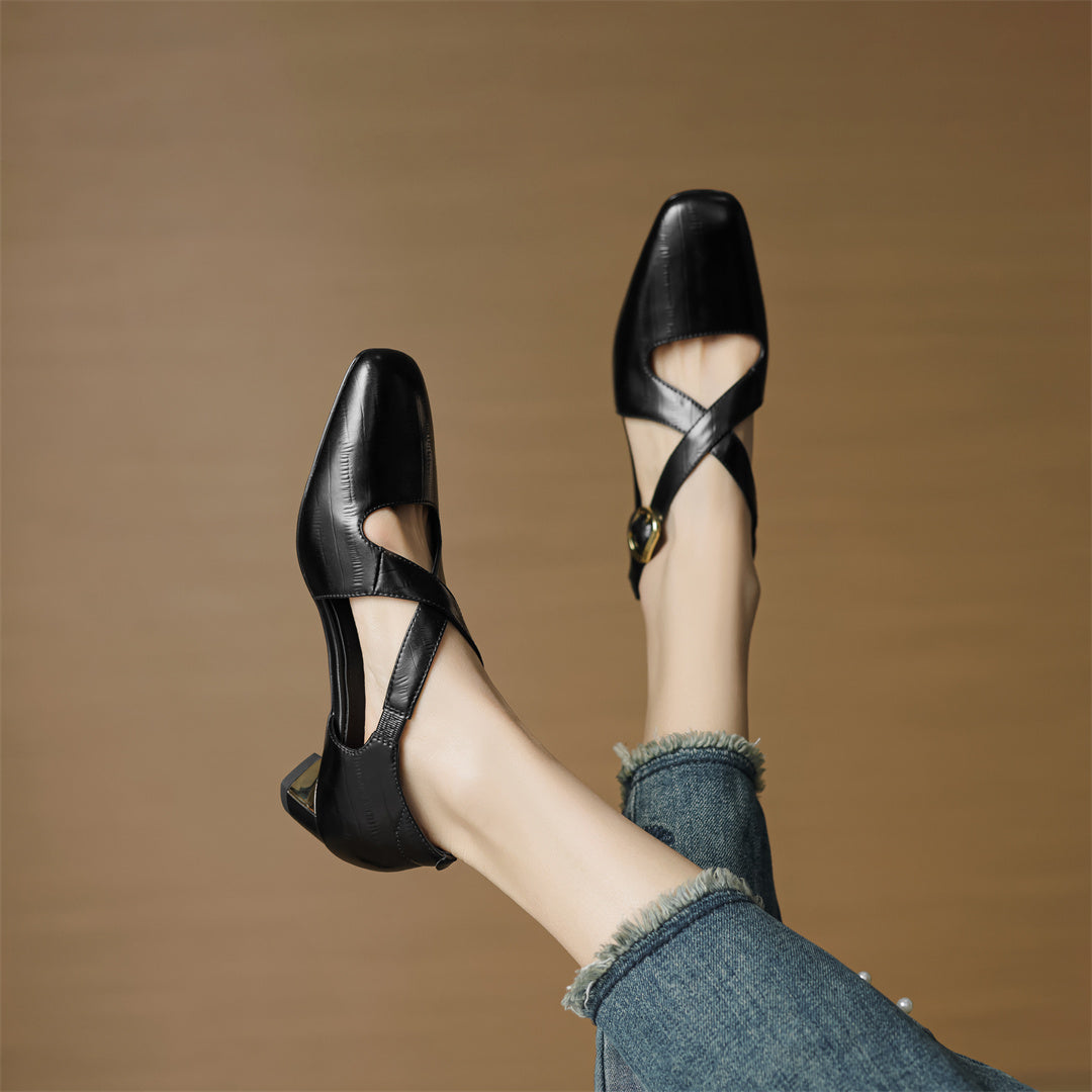 Malena - Sapatos De Couro Com Tiras Cruzadas