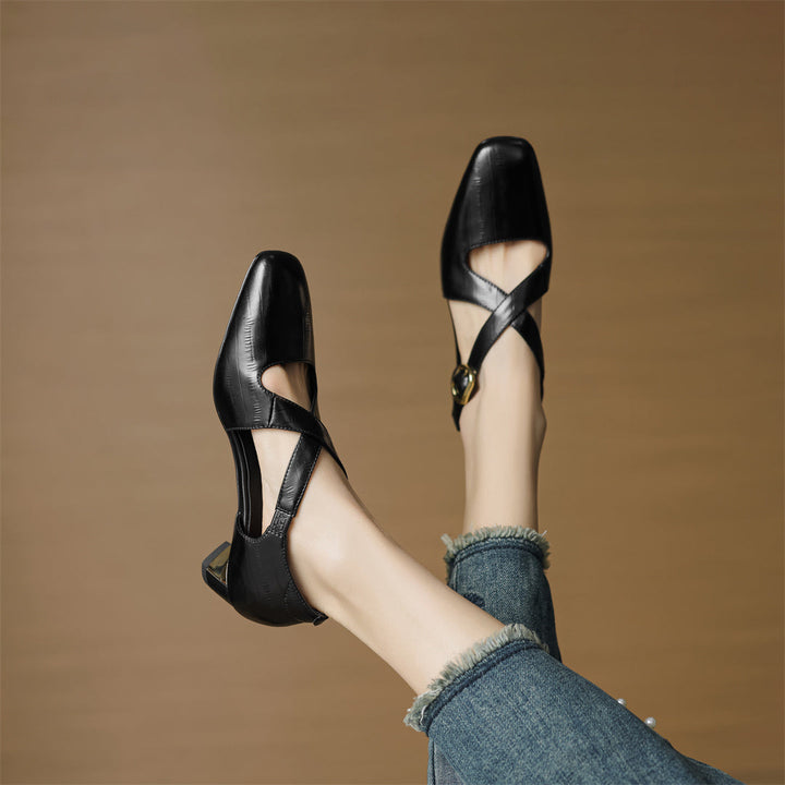 Malena - Sapatos De Couro Com Tiras Cruzadas