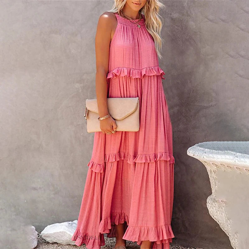 Munalisa - Vestido Maxi Com Folhos