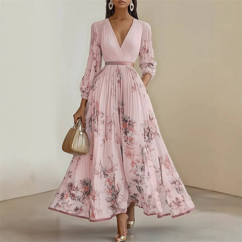 Pramudi - Vestido Maxi Elegante de Manga Comprida