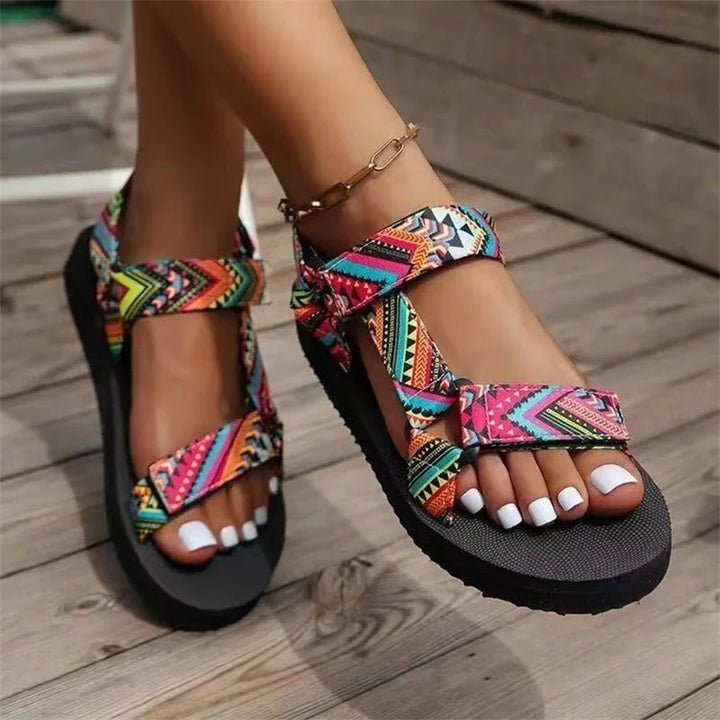 Maryane - Sandálias de Plataforma Com Velcro Estampadas
