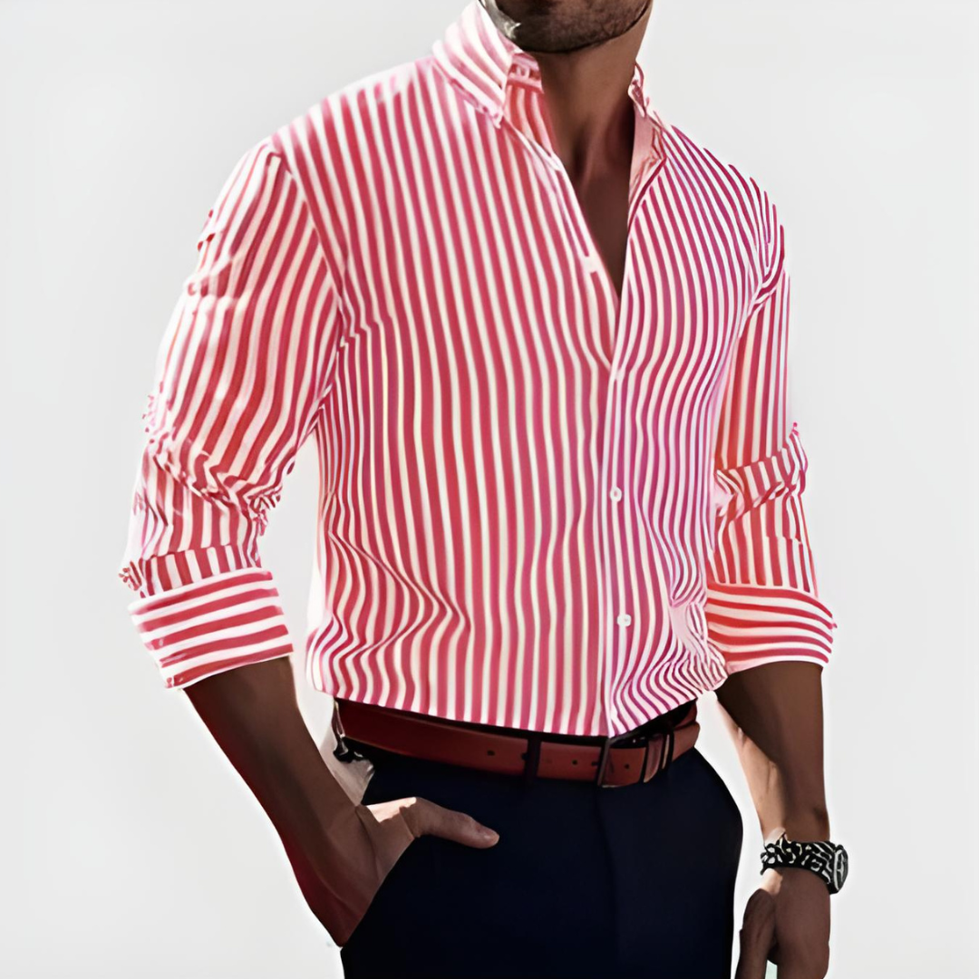 Mormon - Camisa Casual com Botões e Riscas