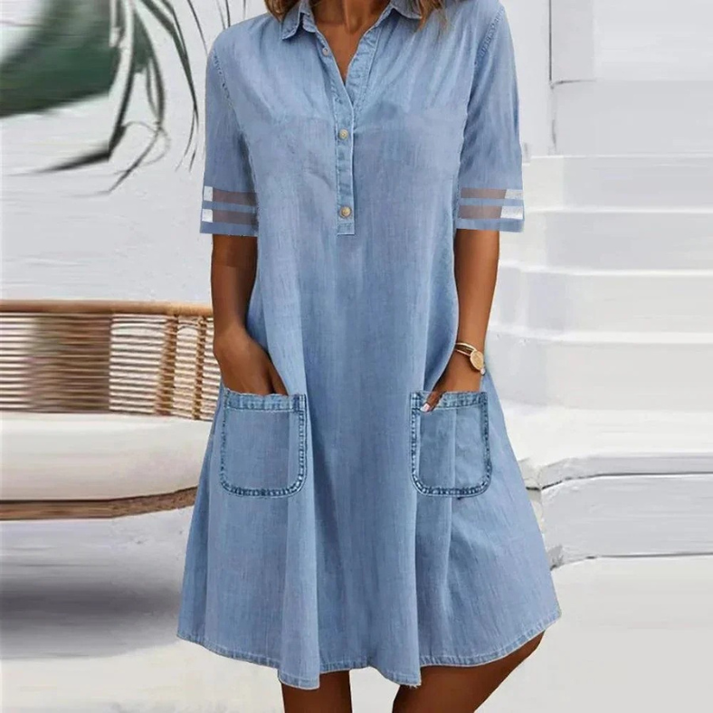 Tammin - Mini-vestido casual em Ganga com Bolsos Laterais
