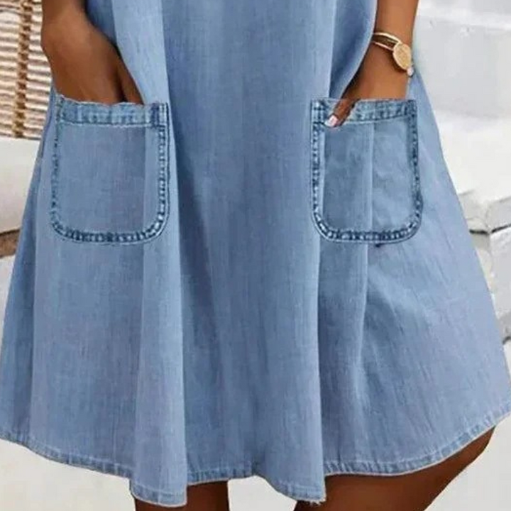 Tammin - Mini-vestido casual em Ganga com Bolsos Laterais