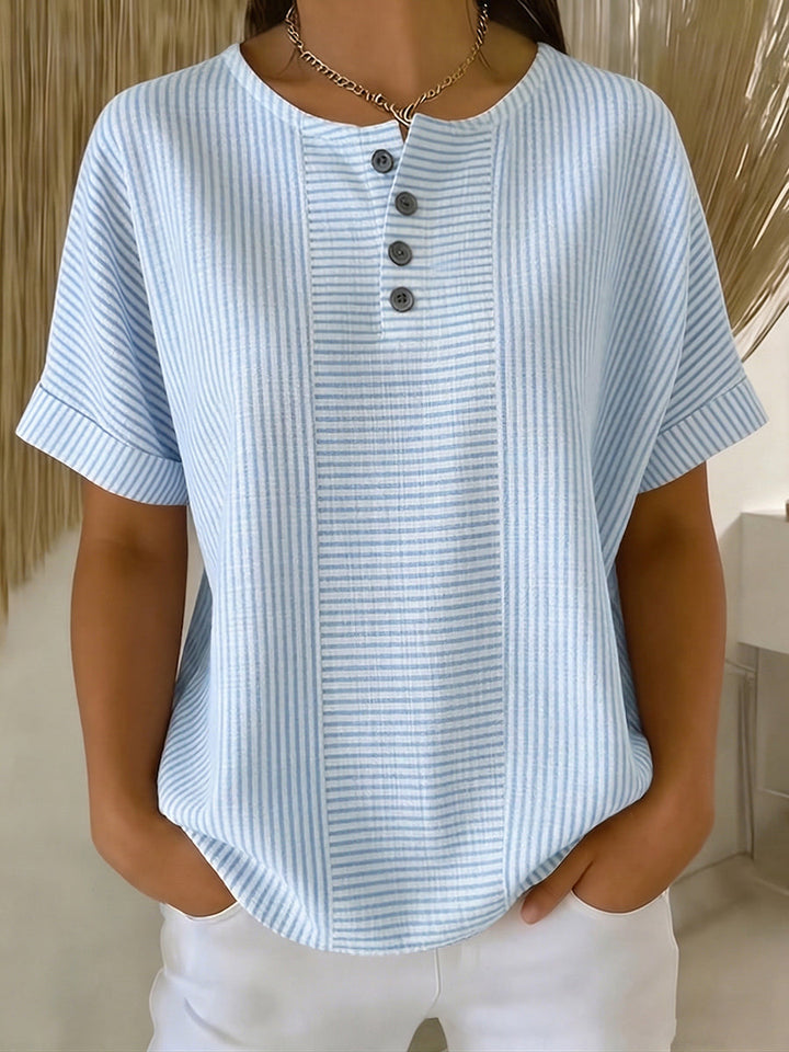Ilenia - Blusa Elegante às Riscas Com Botões
