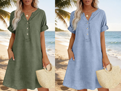 Jolande - Vestido Túnica Com Decote em V e Bolsos