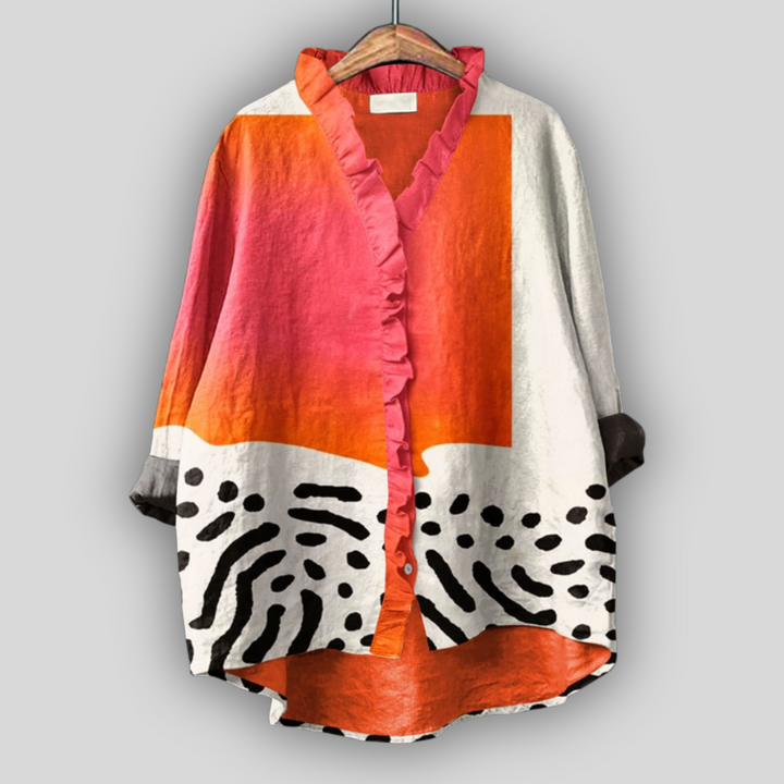 Calysta - Blusa Esvoaçante com folhos e Estampado Abstrato