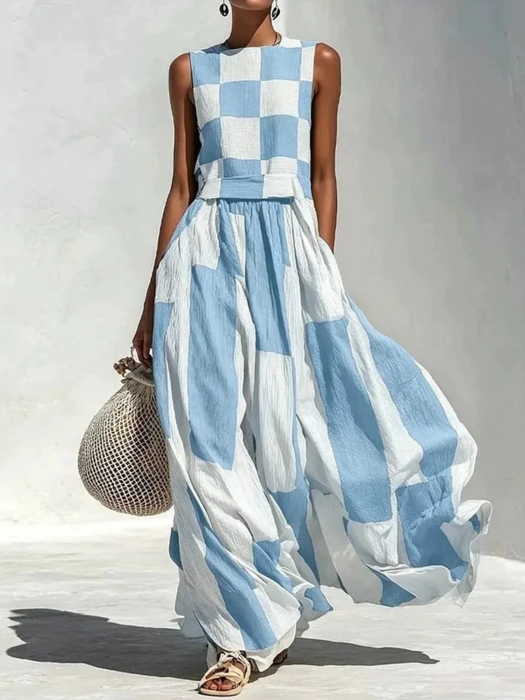 Ashlyn - Vestido Sem Mangas Com Painéis Xadrez E Às Riscas