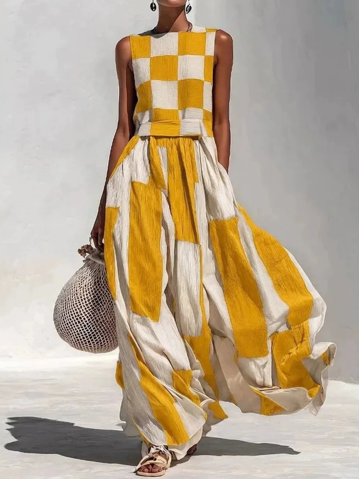 Ashlyn - Vestido Sem Mangas Com Painéis Xadrez E Às Riscas