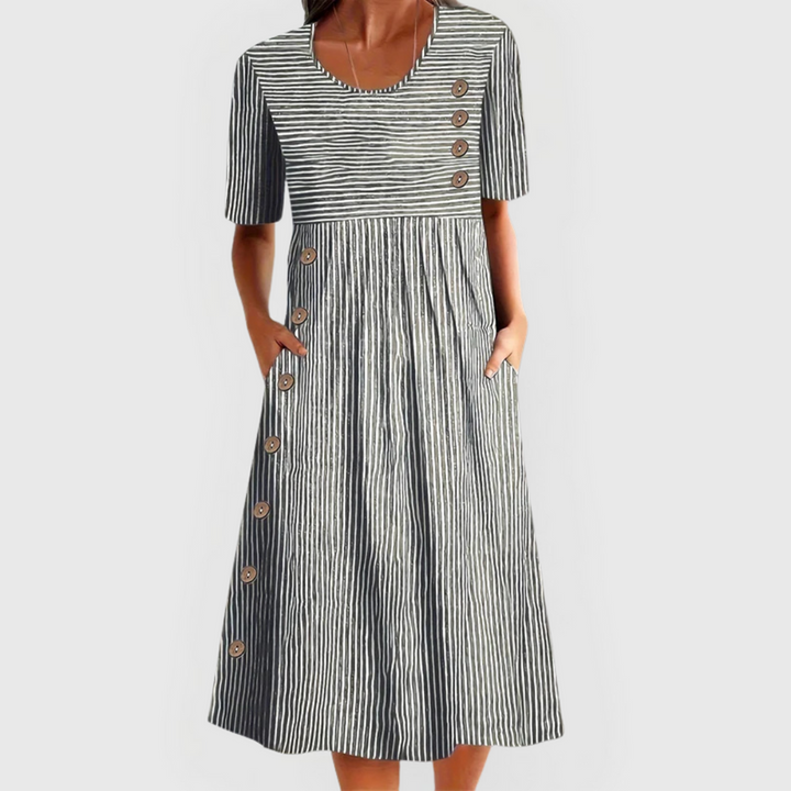 Josipa - Vestido Midi Confortável às Riscas