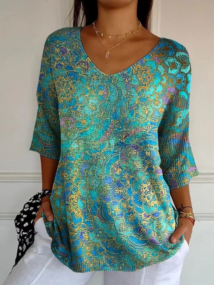 Rezilia - Blusa Esvoaçante Com Estampado Requintado
