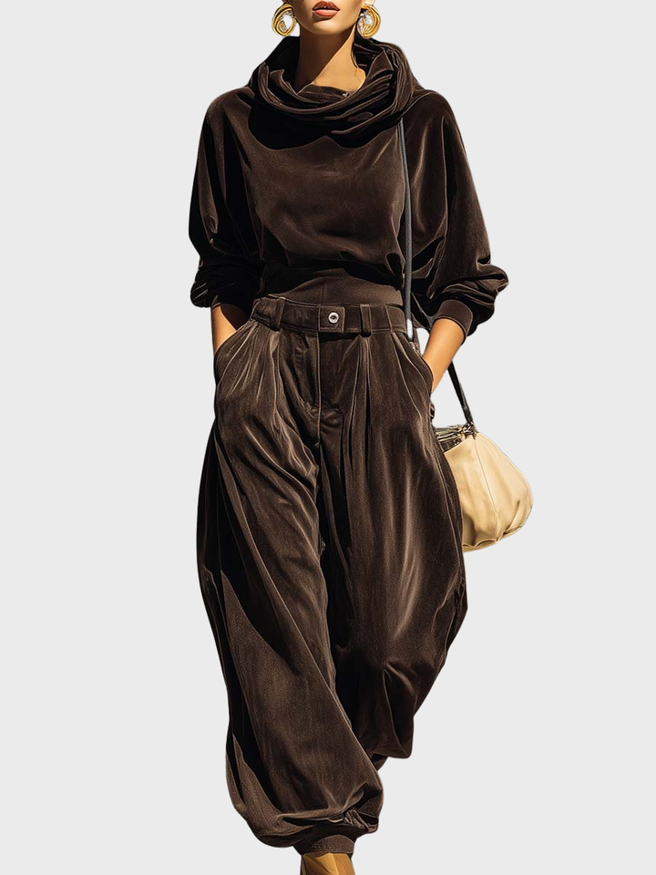 Skaidre - Conjunto Vintage Com Camisola Com Capuz de Veludo e Calças largas