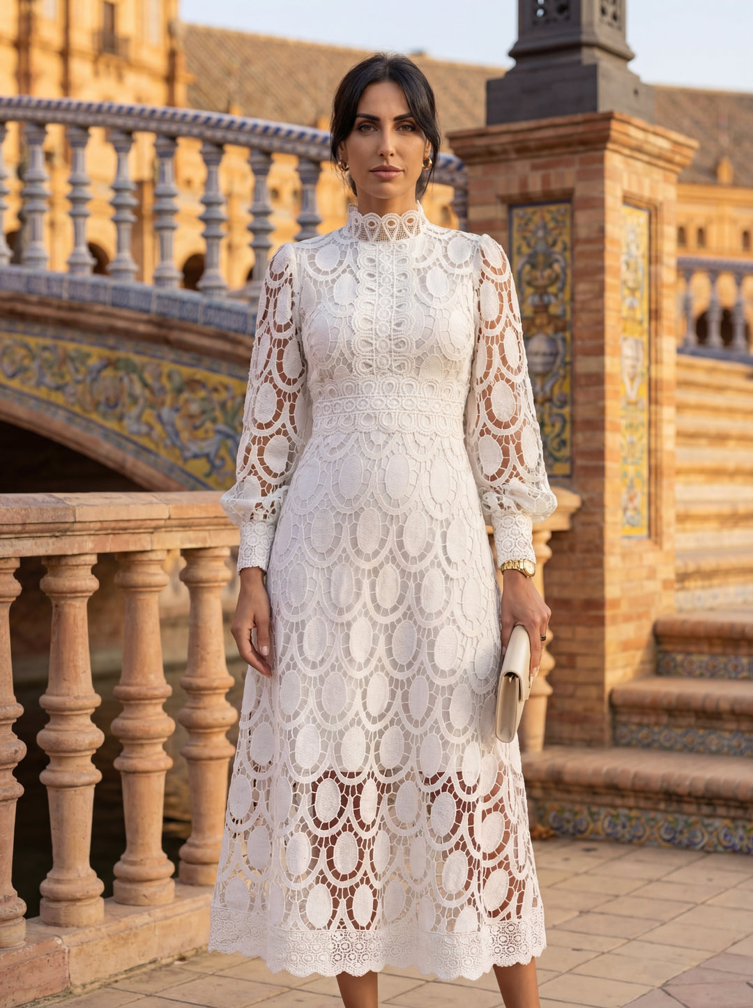 Maelle - Vestido Elegante De Manga Comprida Em Renda