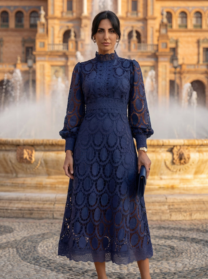 Maelle - Vestido Elegante De Manga Comprida Em Renda