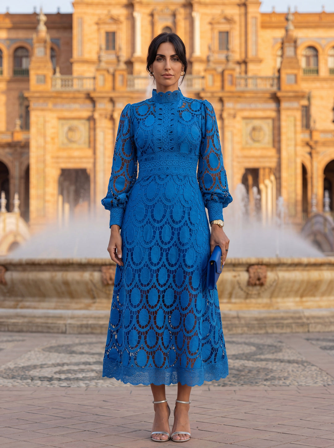 Maelle - Vestido Elegante De Manga Comprida Em Renda