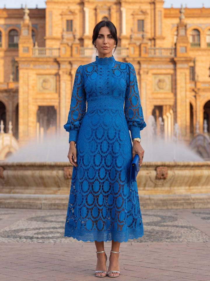 Maelle - Vestido Elegante De Manga Comprida Em Renda
