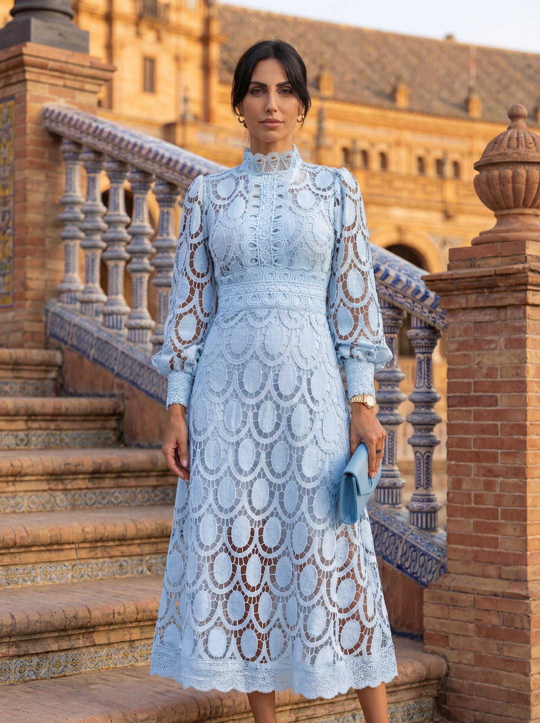 Maelle - Vestido Elegante De Manga Comprida Em Renda