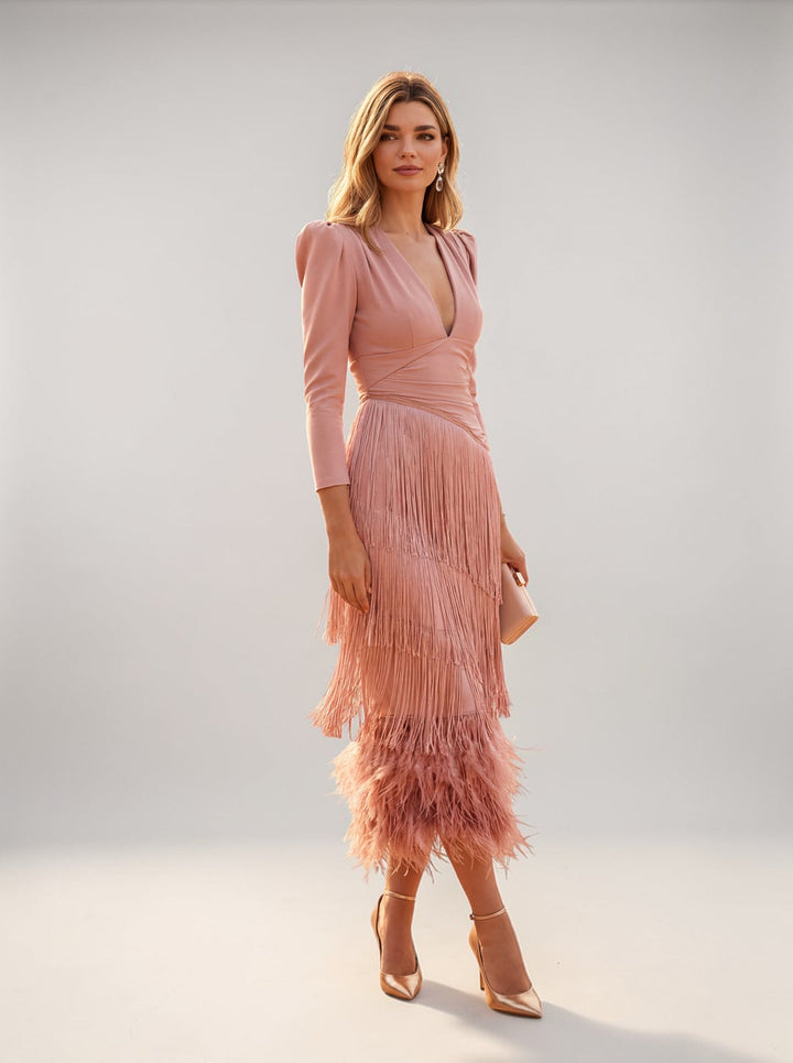 Rylanya - Vestido Elegante Com Franjas