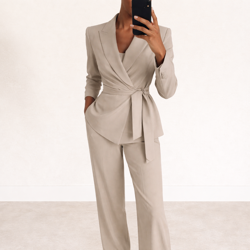 Aliona - Conjunto De Blazer e Calças Cruzadas