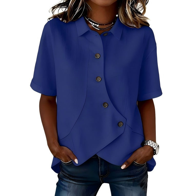Gulana - Camisa de Botões Com Bainha Frontal Curva