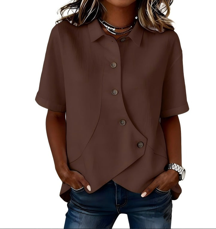 Gulana - Camisa de Botões Com Bainha Frontal Curva