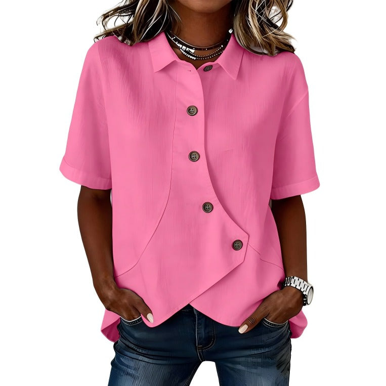 Gulana - Camisa de Botões Com Bainha Frontal Curva