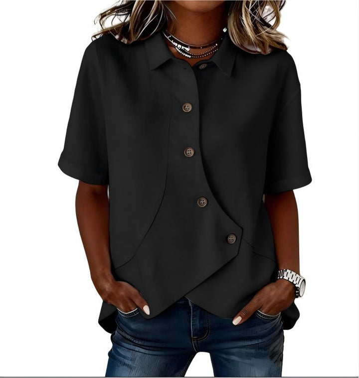 Gulana - Camisa de Botões Com Bainha Frontal Curva